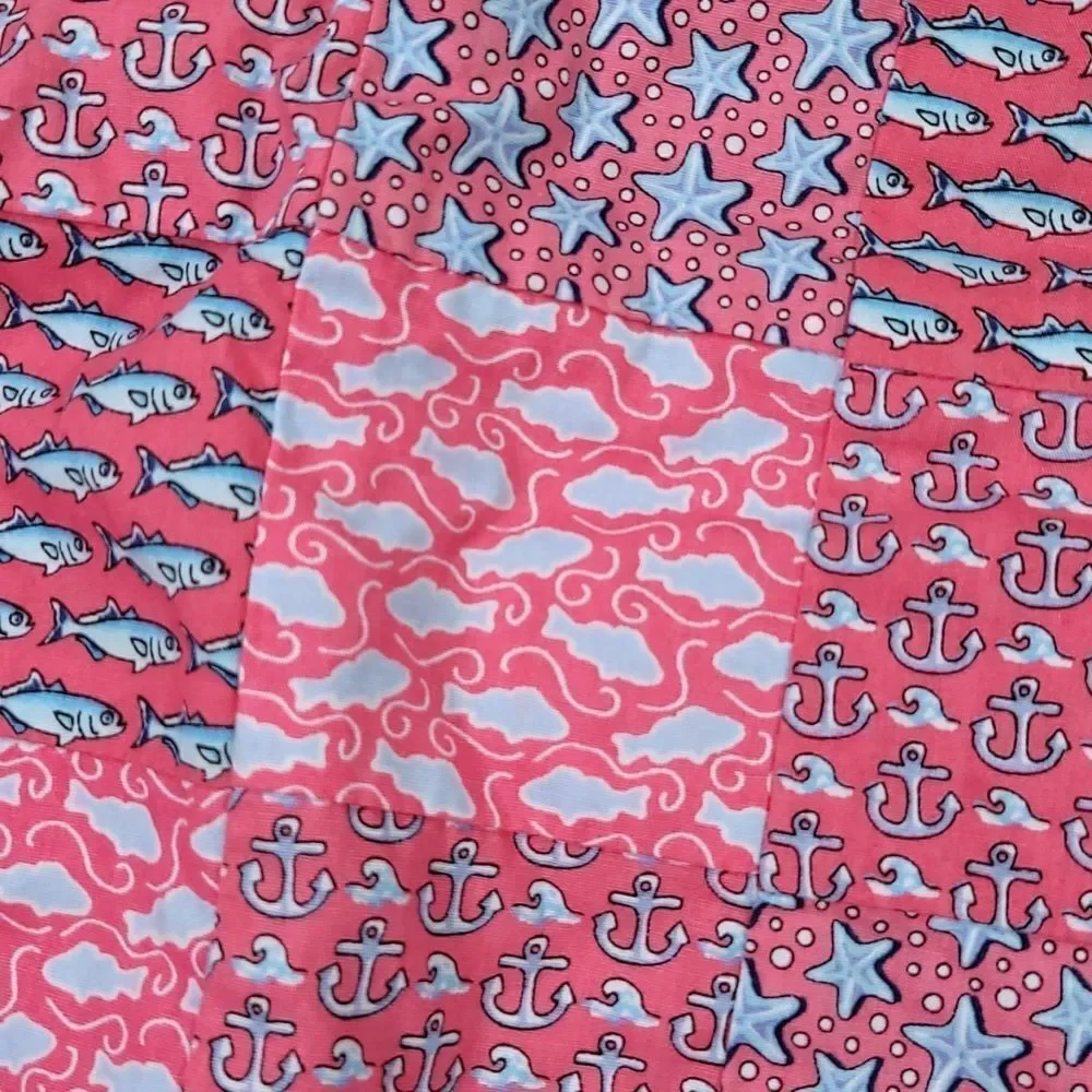 ☔️🔹️Vineyard Vines Pink & Blue Nautical Patchwork Wraparound Skirt Size 4